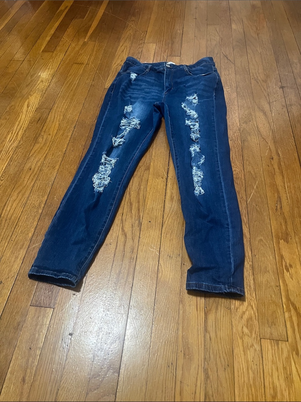 Rue21 Dark Blue Distressed Straight-Leg Jeans